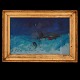 Oluf Høst maleri. Oluf Høst, 1884-1966, olie på lærred. Landskab med måne. 
Lysmål: 38x61cm. Med ramme: 52x75cm