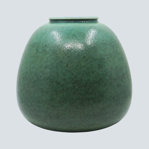 Saxbo, Eva Stæhr-Nielsen; Vase af stentøj dekoreret med blå grøn glasur, nr. 14