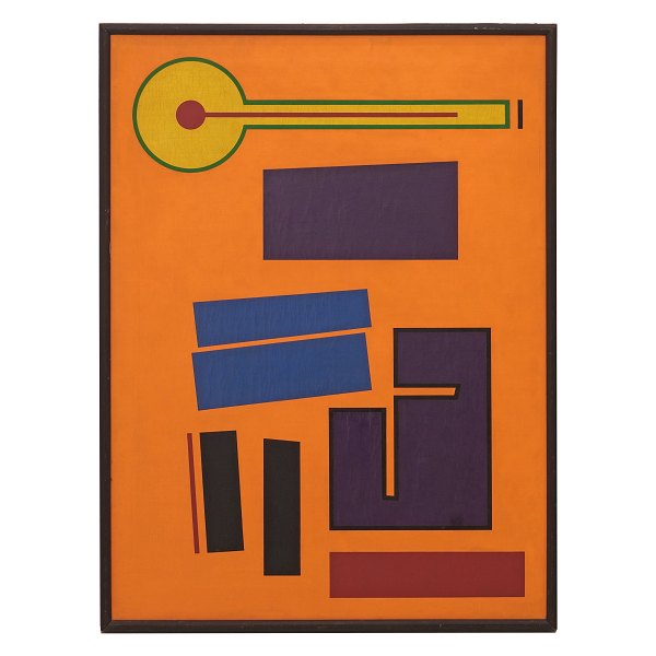 Mogens Lohmann, 1918-85, konkret motiv signeret og dateret 1957, hvor det var 
udstillet på Kunstnernes Efterårsudstilling. Lysmål: 80x60cm. Med ramme: 83x63cm