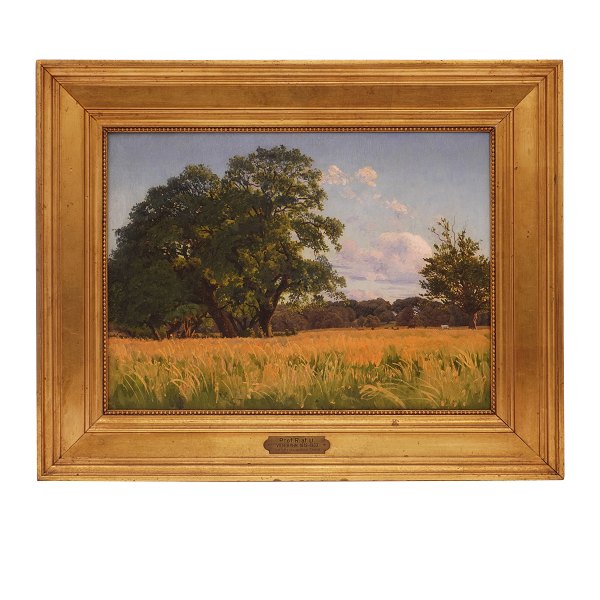 Vilhelm Kyhn maleri. Vilhelm Kyhn, 1819-1903, olie på lærred. "Eg i Dyrehaven". Signeret og dateret. Bagside med udstillingsetiketter. Lysmål: 31x43cm.  Med ramme: 47x59cm
